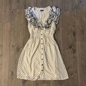 H&M Black and White Polka Dot and Ruffled Neck Mini Dress Womens Size 2